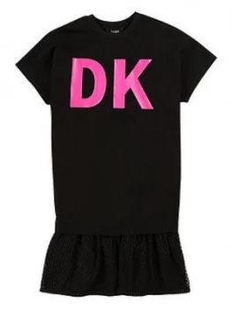Image of DKNY Girls 2 In 1 Logo Drop Hem Dress - Black, Size 12 Years, Women