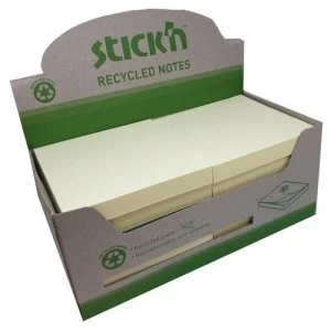 image of Stickn Repositionable Recycled Notes 76x76mm 100 Sheet (Pack 12)