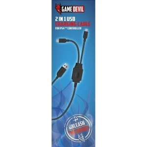 image of Game Devil 2 in 1 USB Charging Cable PS4