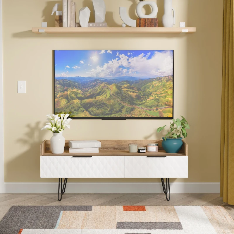 Image of Anzio Matt Vintage Oak Effect Media Unit With 2 Drawers, (H)50.1Cm X (W)128.2Cm X (D)39.4Cm