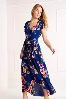 Navy Front Wrap Floral Dress