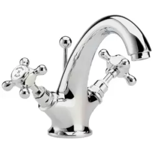 image of Hudson Reed White Topaz With Crosshead Mono Basin Mixer - Chrome / White