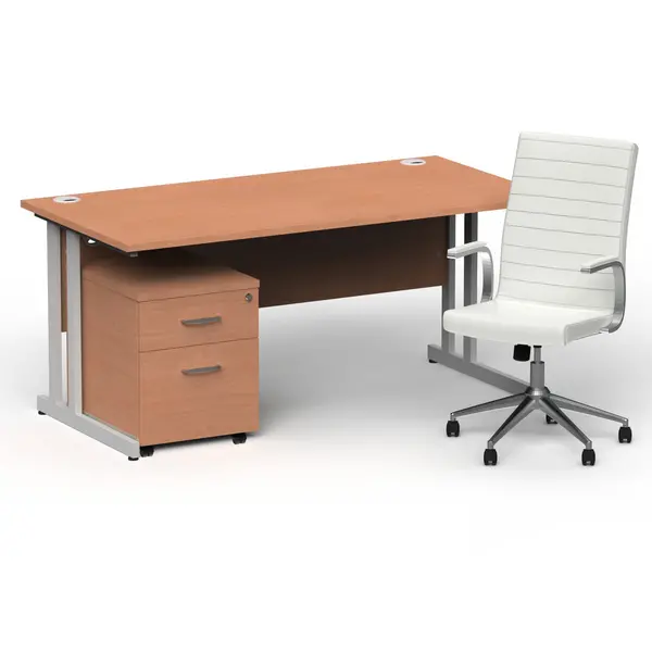 Image of Dynamic Office Solutions Impulse 1600mm Cantilever Straight Desk With Mobile Pedestal and Ezra White Executive Chair BUND1362