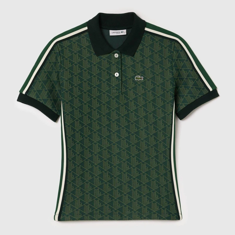 Image of Lacoste Slim-Fit Monogram Jacquard Polo Shirt Green female 12