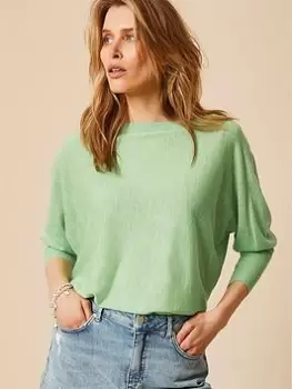 Image of Mint Velvet Mint Velvet Oversized Star Back Linen Jumper, Green Size M Women