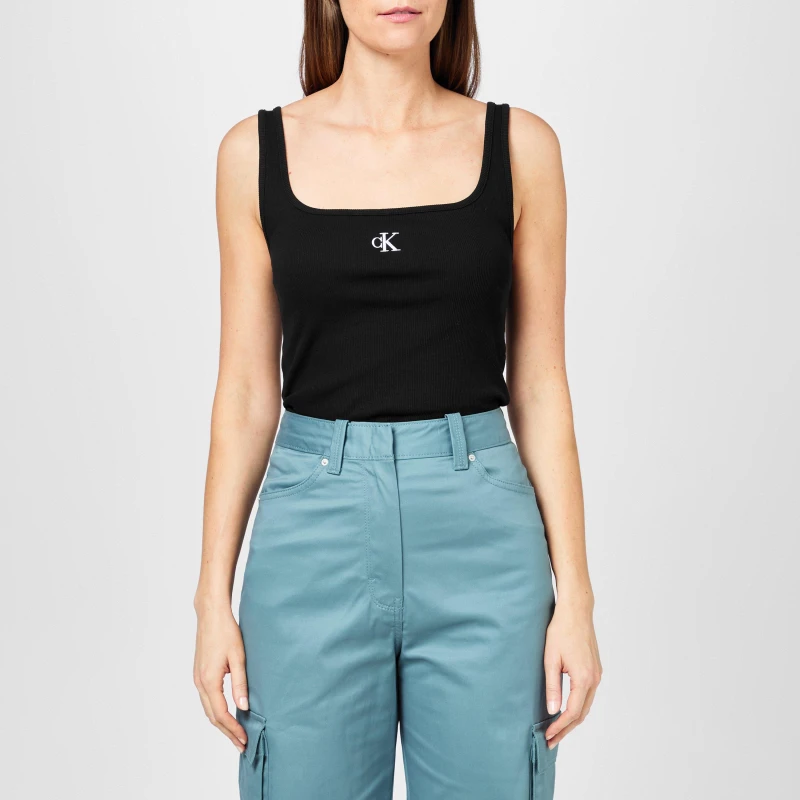 Image of Calvin Klein Jeans Cropped Monogram Tank Top - Black 10