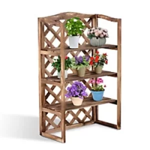 image of Outsunny 3-Tier Fir Wood Flower Stand, 75Lx38Wx120H cm-Carbonized Wood Colour