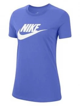 Image of Nike NSW Essential Icon Futura T-Shirt - Sapphire, Sapphire, Size XS, Women