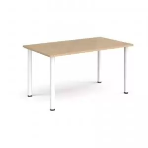 image of Rectangular white radial leg meeting table 1400mm x 800mm - kendal oak