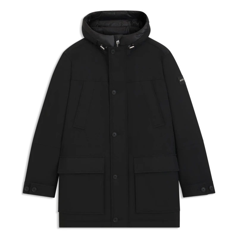 Image of Boss Mens H-Detoni Hooded Long Sleeve Button Parka Black 001 male Small