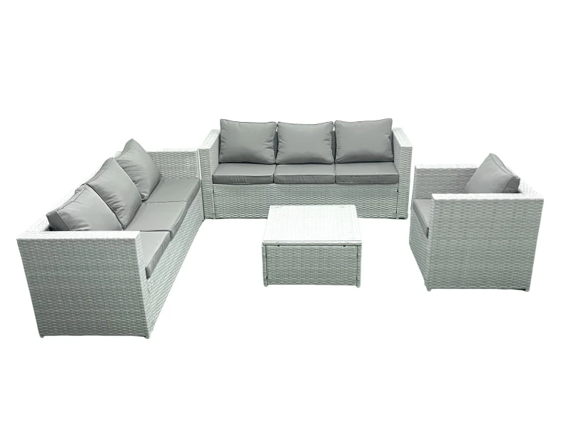 Image of Fimous Wicker PE Rattan Sofa Garden Furniture Set with Armchair Square Coffee Table Light Grey Mixed Light Grey