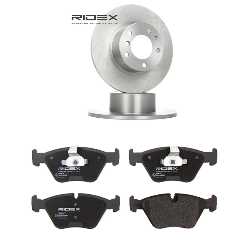 Image of RIDEX 3405B2794 Brake disc and pads set Front Axle, Brake Disc Type: Solid, prepared for wear warning indicator Brake Set,disc brakes (3405)