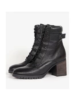 Image of Barbour International Santina Leather Lace Up Heeled Boot - Black, Size 4, Women