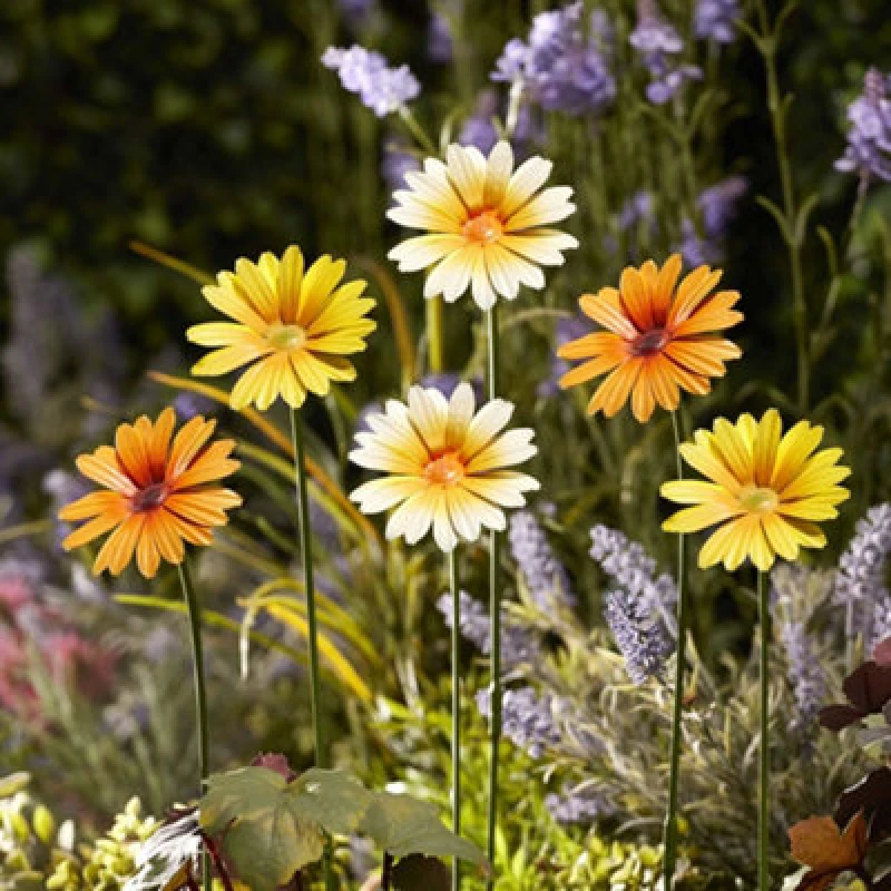 Image of Garden Gear Metal Daisy Stakes Decorative Ornament, Set Of 12 (Yellow/orange/white)