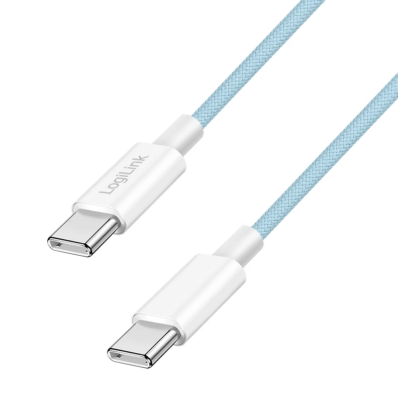 Image of LogiLink USB 2.0 Type-C cable. C/M to C/M. nylon jacket. 60W. blue. 0.