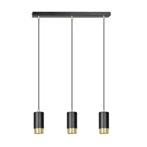 image of Fumiko Black/Gold Bar Pendant Ceiling Light 3x GU10