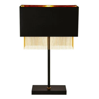 Image of Searchlight Fringe 1 Light Table Lamp - Black Shade With Gold Chain