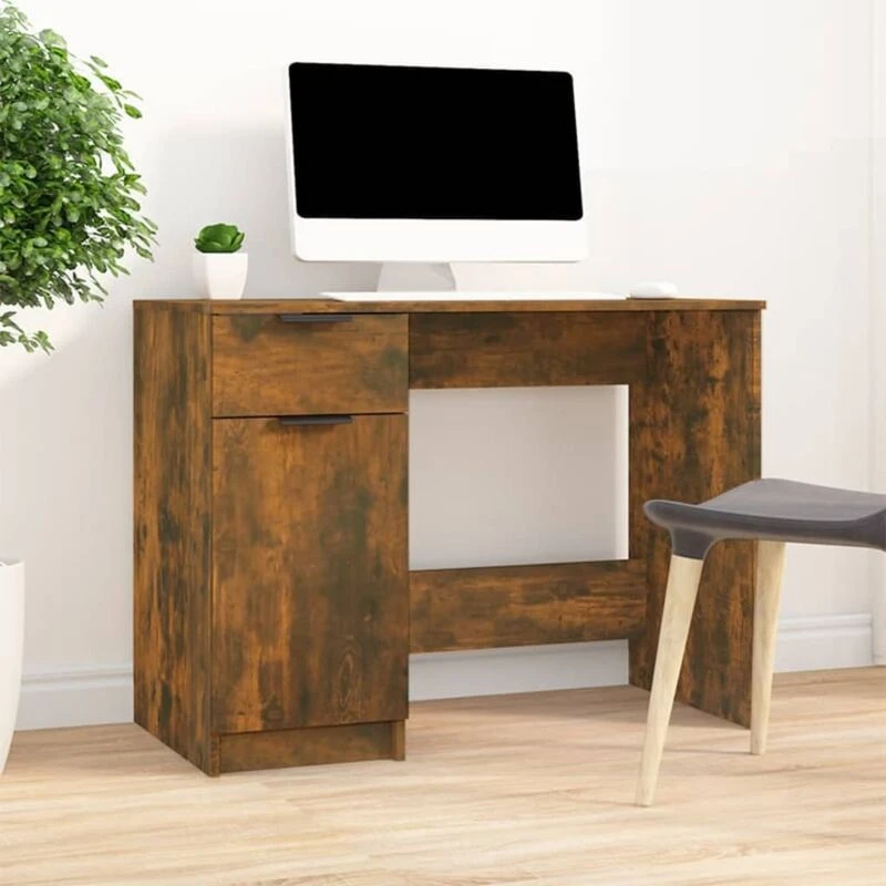 Image of Vidaxl Desk Smoked Oak 100X50X75cm Engineered Wood, Brown 817126