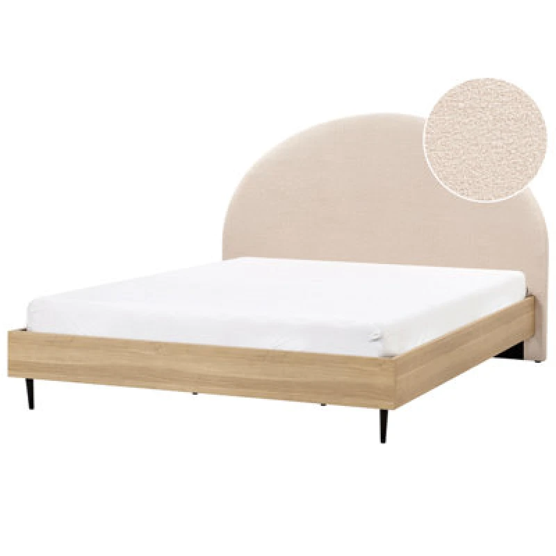 Image of Beliani Bed Boucle Millay 180 X 200 Cm (Eu Super King) Beige