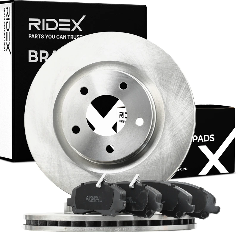 Image of RIDEX 3405B1162 Brake disc and pads set Front Axle, Brake Disc Type: internally vented, incl. wear warning contact Brake Set,disc brakes (3405)