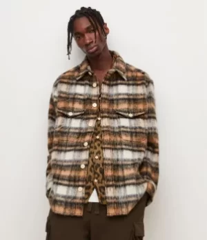 Image of AllSaints Mens Nuevo Check Shirt, Off White, Size: M