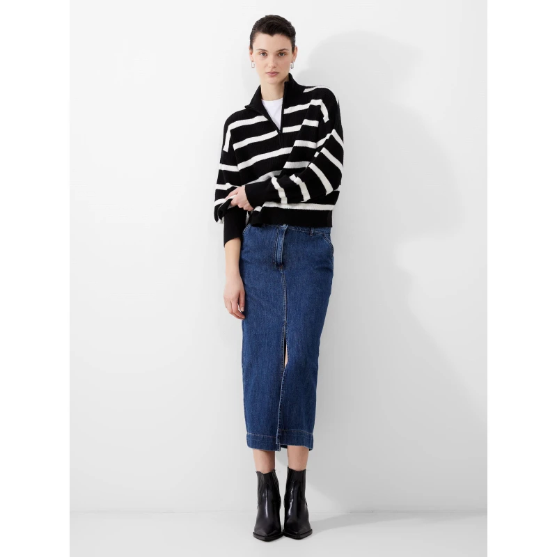 Image of French Connection Womens Vhari Half-Zip Crew Neck Jumper Black Stripe female 8 (XS)