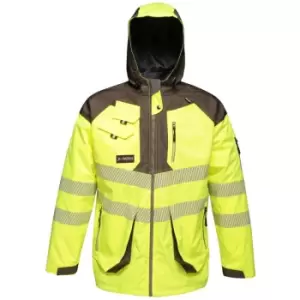 Image of Regatta Mens Hi-Vis Waterproof Reflective Parka Jacket (L) (Yellow/Grey) - Yellow/Grey