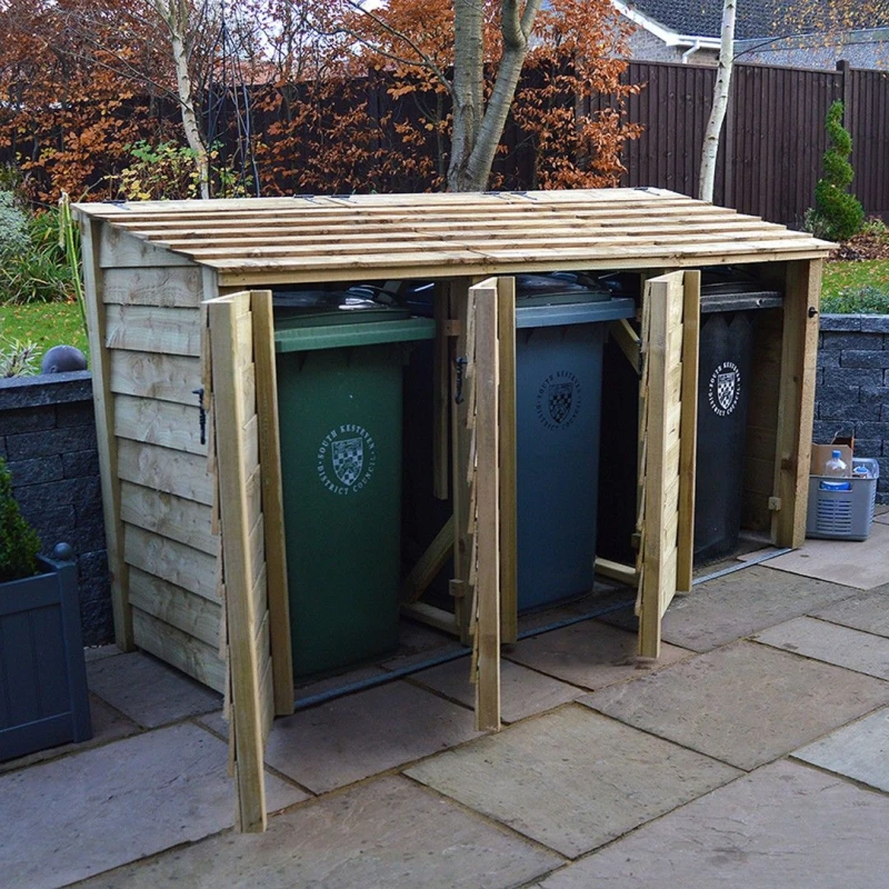 Image of Rutland County Garden Furniture Ltd Morcott Triple Wheelie Bin Storage Unit, L79 x W246 x H131 cm, Green Green Unisex