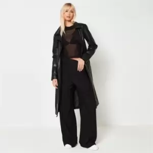 image of Missguided Faux Leather Belted Trench Coat - Black