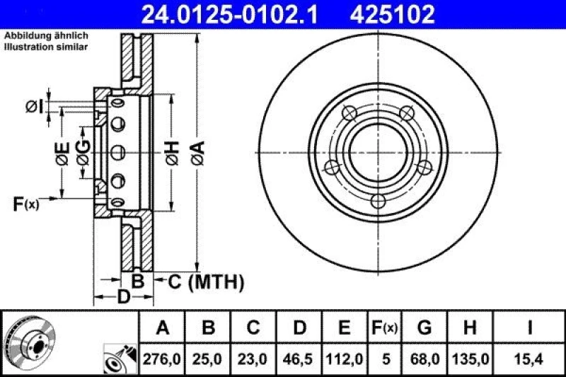 Image of ATE 24.0125-0102.1 Brake disc Vented, Coated, Alloyed/High-carbon Brake Disc (82)