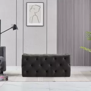 Image of Melia Velvet Small Rectangle Pouffe Ottoman Bench Footrest lux Design Button Detailed Charcol