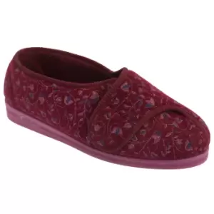 image of Comfylux Womens/Ladies Helen Floral Superwide Slippers (3 UK) (Wine)