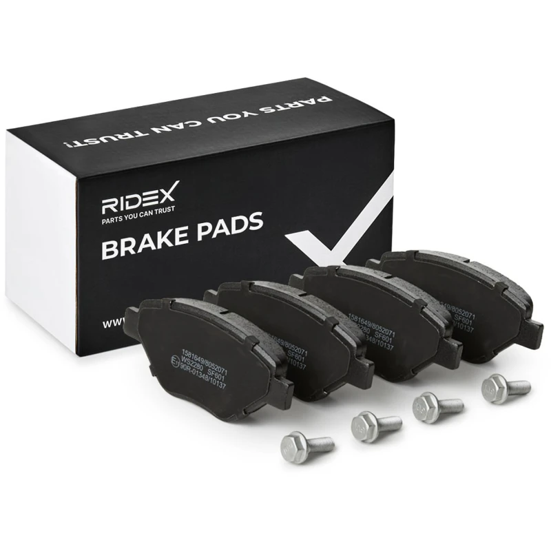Image of RIDEX 402B0956 Brake pad set Front Axle, excl. wear warning contact, with anti-squeak plate Brake Pad Set,disc brake (402)