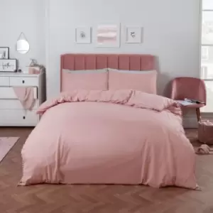 Image of Dreamscene Pom Pom Trim Duvet Cover With Pillowcase Bedding Set Blush King