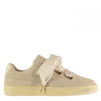 image of Puma Heart Suede Trainers Ladies - White-Gold