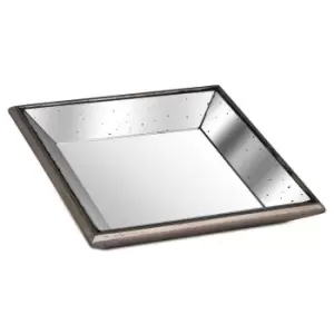 image of Astor Distressed Mirrored Square Tray W/Wooden Detailing Sml