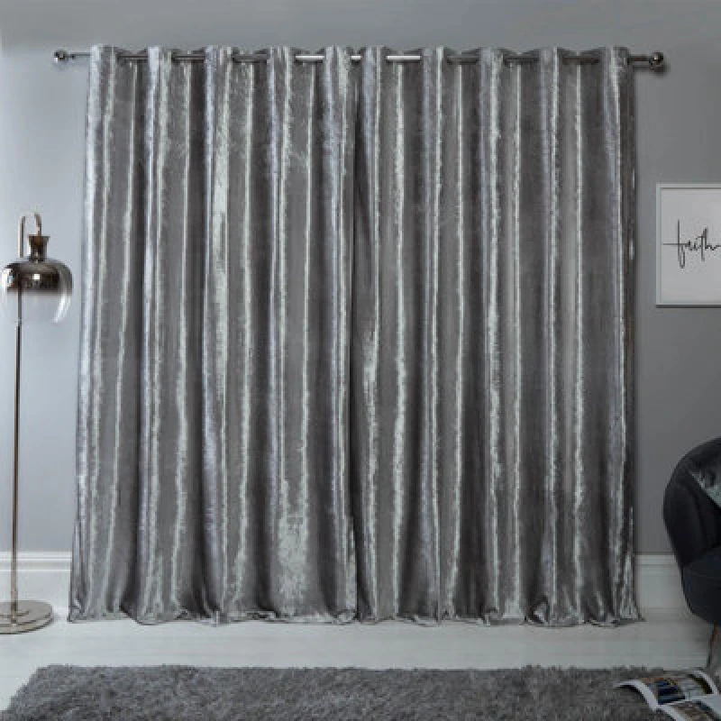 Image of OHS OHS Ready Made Eyelet Crushed Velvet Curtains, Silver in Light Grey Size: 117cm width x 137cm drop Light Grey 117cm width x 137cm drop Unisex 50