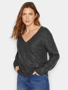 Image of Long Tall Sally Grey V Neck Jumper, Grey, Size 14-16, Women