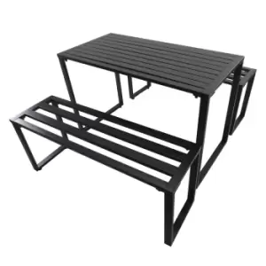 image of Alfresco 3 Piece Metal Table and Bench Set, black