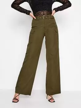 Image of Long Tall Sally Olive Belted Cargo Trouser, Green, Size 12, Women