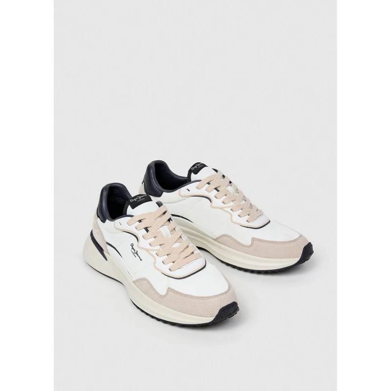Image of Pepe Jeans Bampton Club Trainers White Nubuck Leather 40 (6.5)