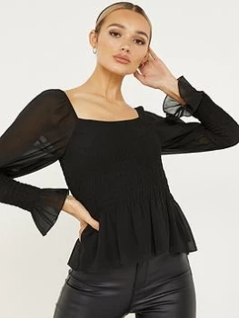 image of Quiz Black Chiffon Shirred Peplum Top - 6