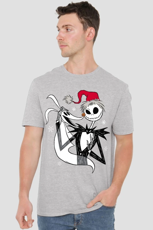 Image of Disney Men Jack Skellington Xmas T-Shirt in Grey Size: large Grey L Male 5052777231304