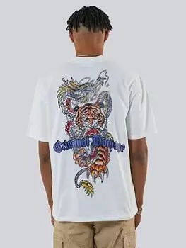 Image of Criminal Damage Dragon Tiger Fight T-Shirt, White, Size 2XL, Men