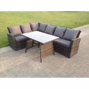 Image of Fimous 6 Seater Outdoor Dark Grey Mixed Rattan High Back Corner Sofa Dining Set