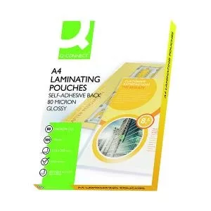 image of Q-Connect A4 2x80 Micron Adhesive Laminating Pouches Pack of 100