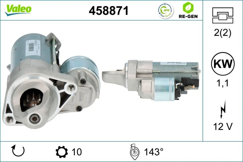 Image of VALEO 458871 Starter motor VALEO RE-GEN REMANUFACTURED 1,1kW, 12V, Number of Teeth: 10 Starter (2)