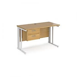 image of Rectangular Straight Desk Oak Wood Cantilever Legs White Maestro 25 1200 x 600 x 725mm 2 Drawer Pedestal