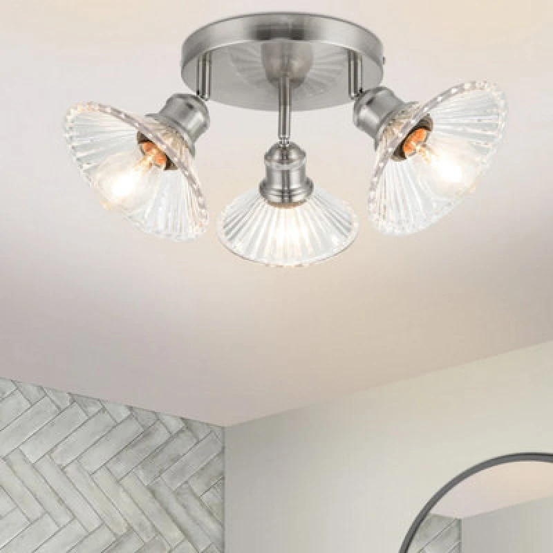 Image of COSYLYTE Cosylyte Milan Bathroom 3 Light Round Plate Ribbed Glass Spotlight - Size: 23 x 22.5 x 22.5cm - Silver - Wilko Silver