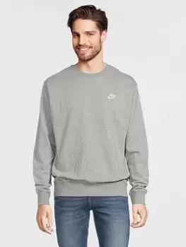 Image of Nike Nsw Sportswear Club Crewneck, Dk Grey Heather/White, Male, Crewnecks, BV2666-063